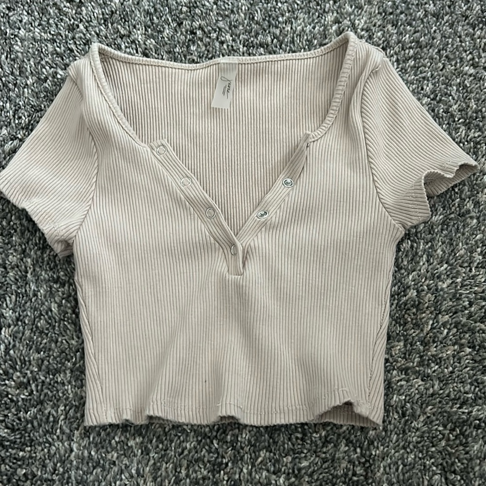 Junie Clothing Tan Stretchy Cropped Shirt